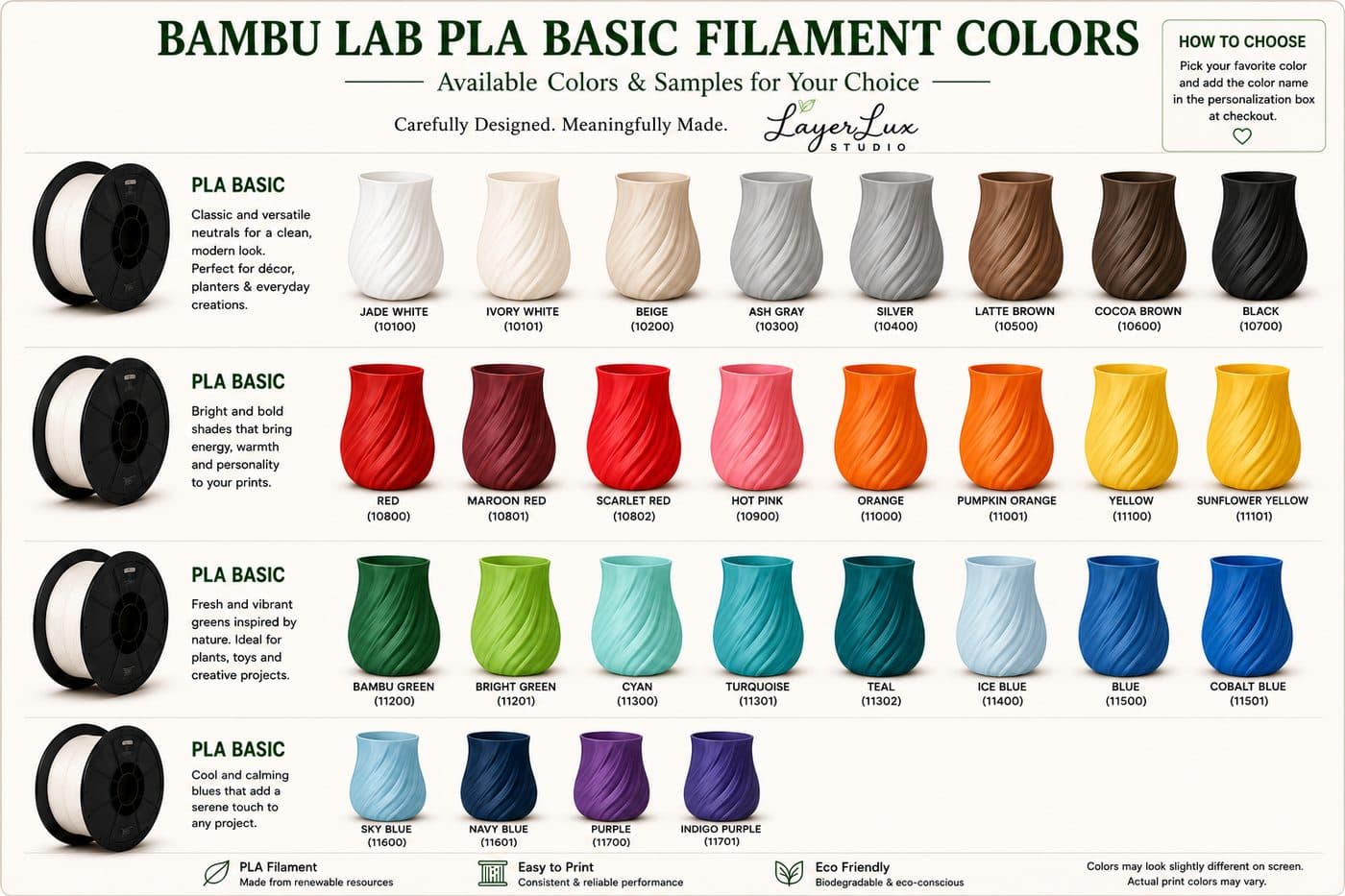 PLA Basic — real color reference