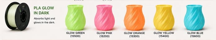PLA Glow — real color reference