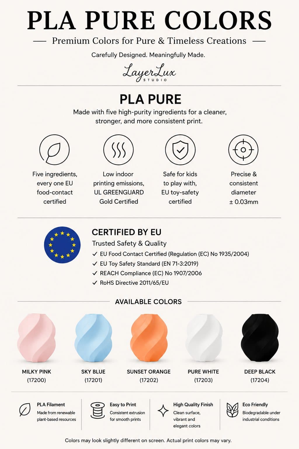 PLA Pure — real color reference